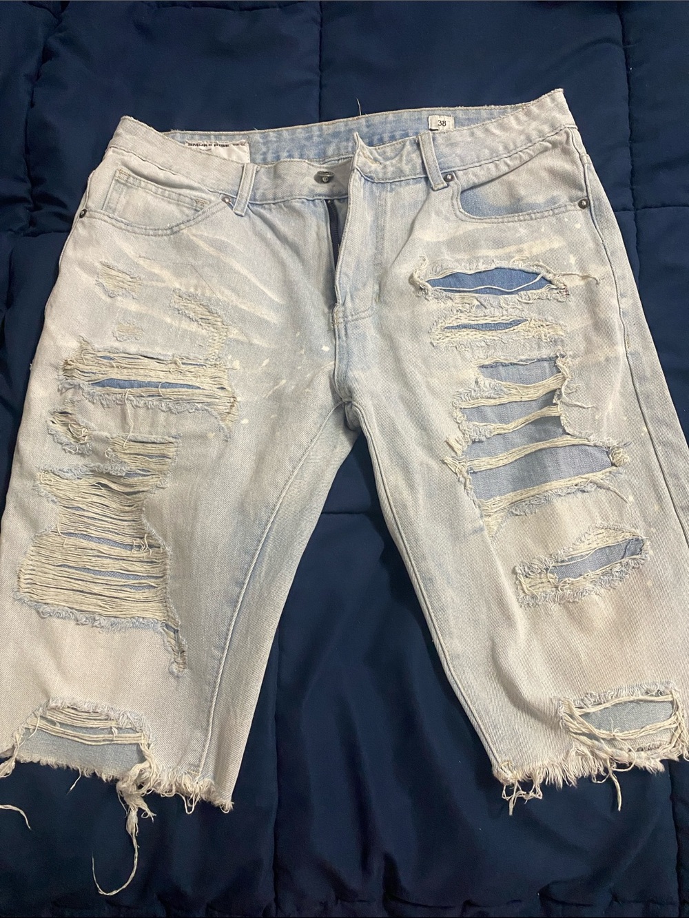 Men's Light Blue Distressed Denim Jean Shorts